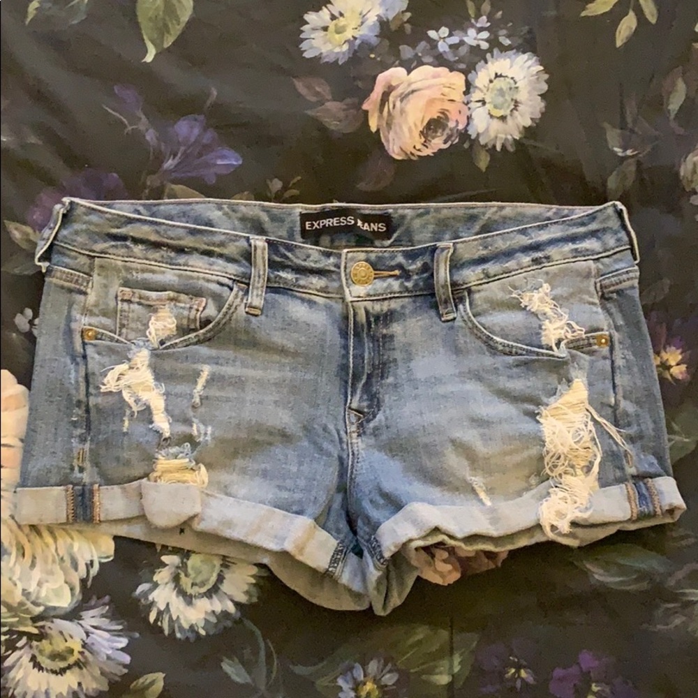 Express Low-Rise Distressed Denim Cuffed Shorts